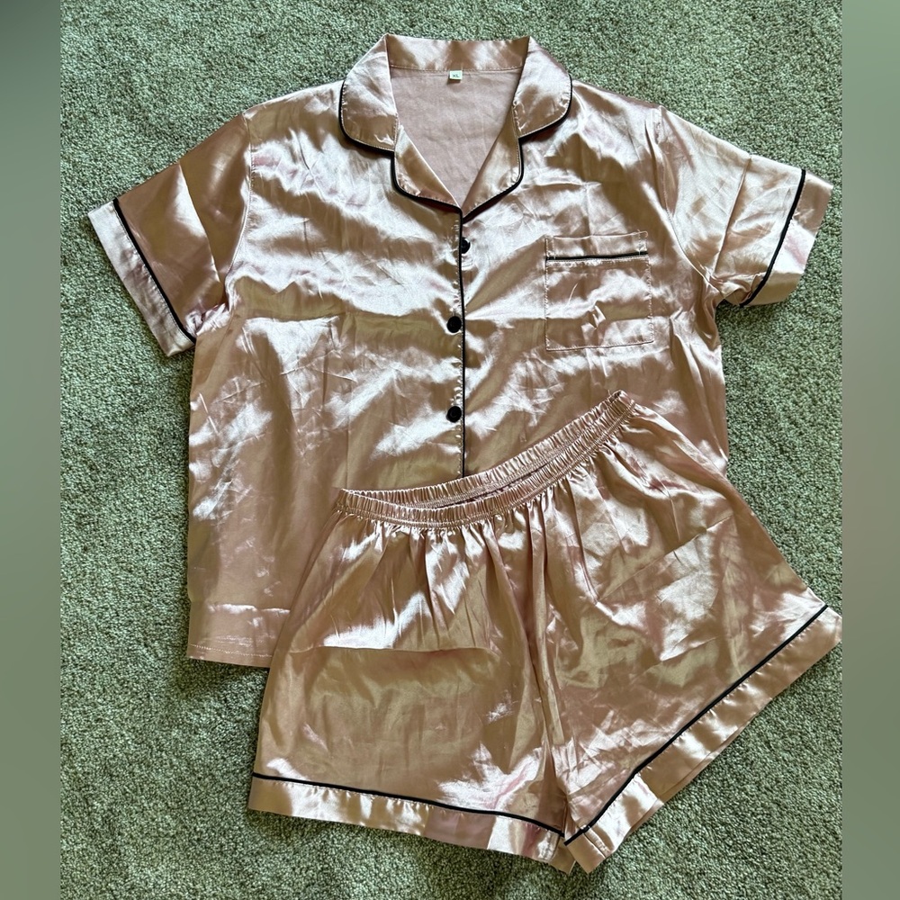 SHEIN Shiny Pink Short Sleeve Pajama Set